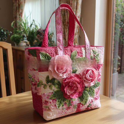Handmade Embroidered Quilted Tote Bag with Jungle Animal and Book Patterns