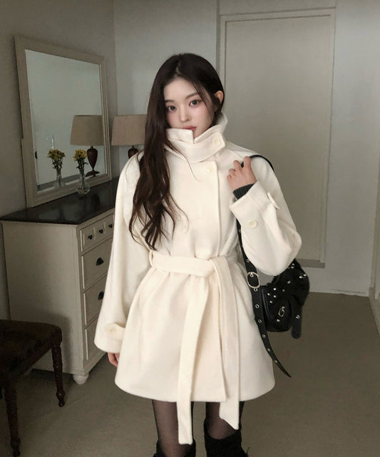 Womens Stand Collar Wool Blend Coat