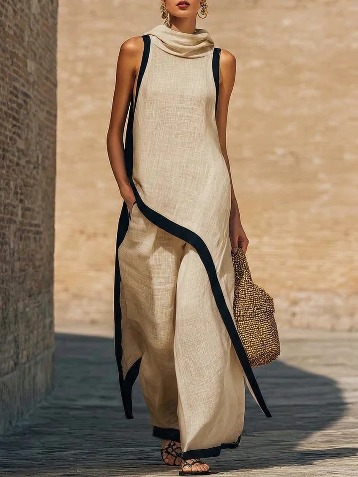 Elegant Hooded Sleeveless Dress Set