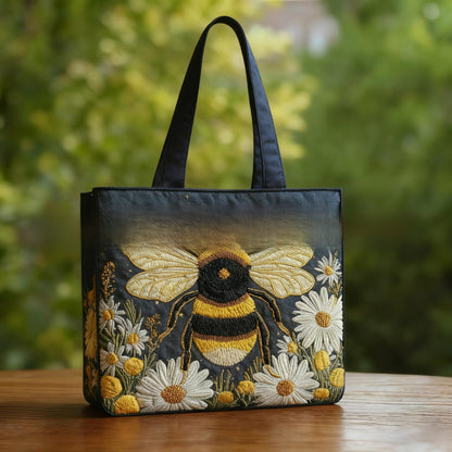 Handmade Embroidered Quilted Tote Bag with Jungle Animal and Book Patterns