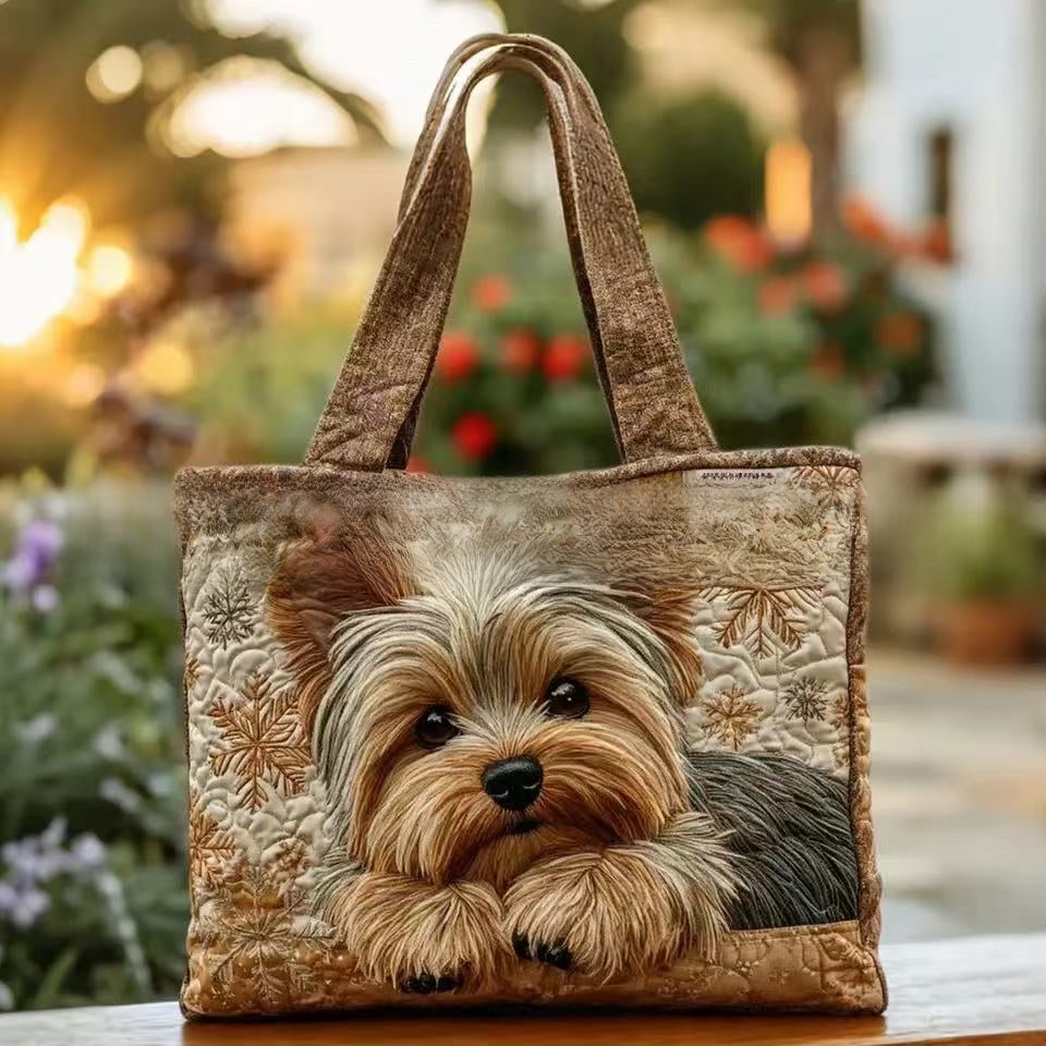 Handmade Embroidered Quilted Tote Bag with Jungle Animal and Book Patterns