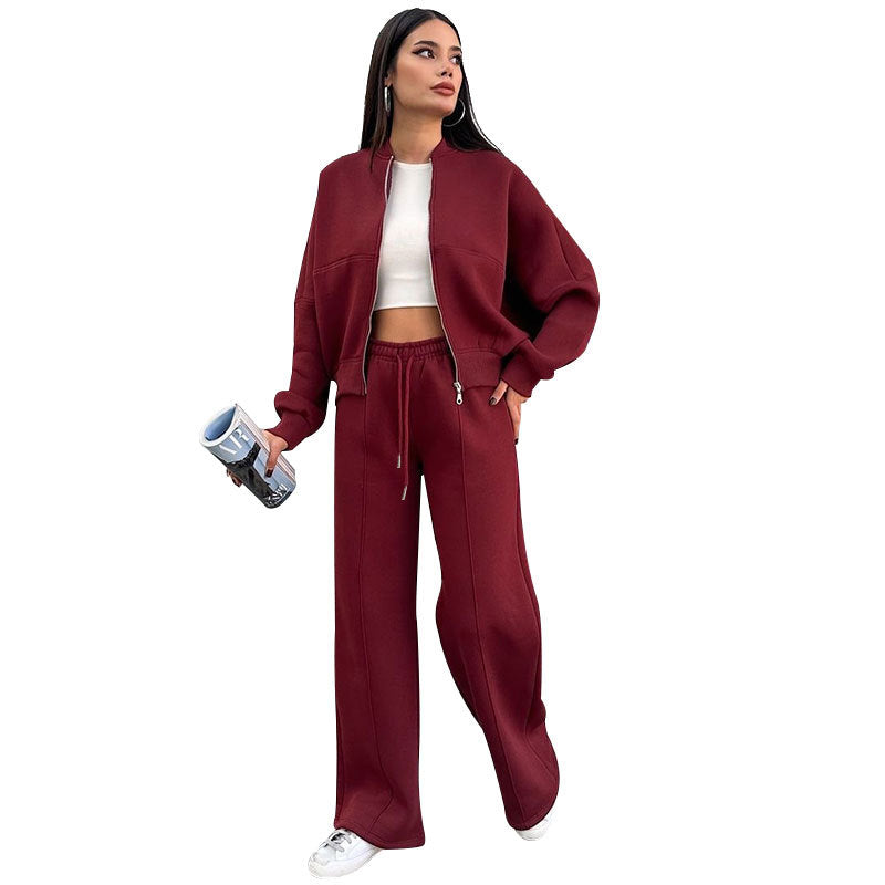 Womens Fleece Lined Zipper Cardigan and Pants Set