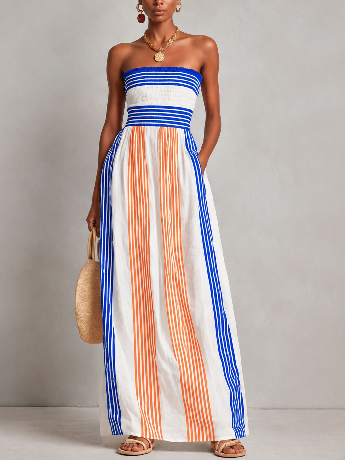 2026 New Striped Print Wrap Dress Long Skirt for Women