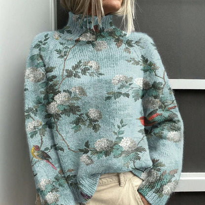 Women's Turtleneck Knitted Sweater Long Sleeve Pullover 3D Digital Print