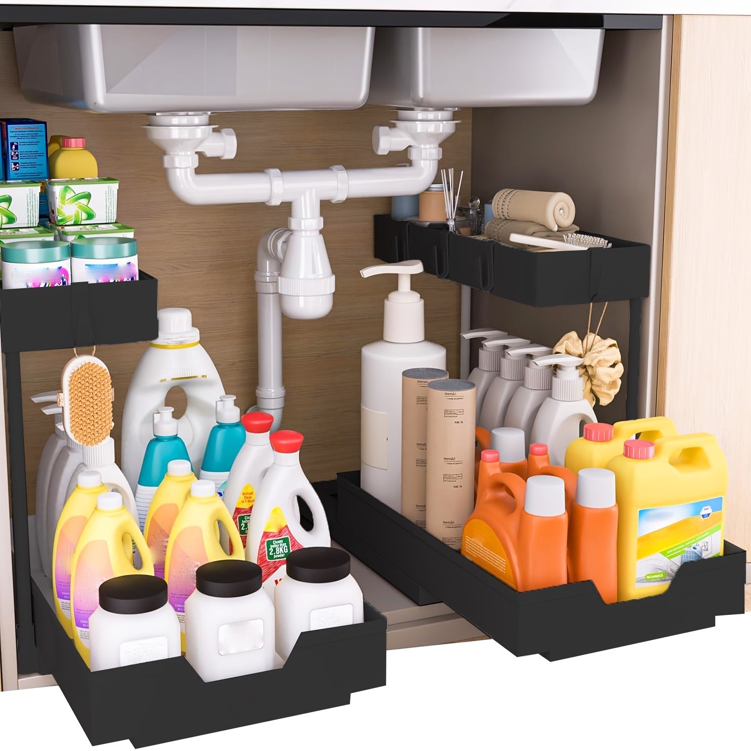 Double-Layer Pull-Out Kitchen Sink Storage Rack