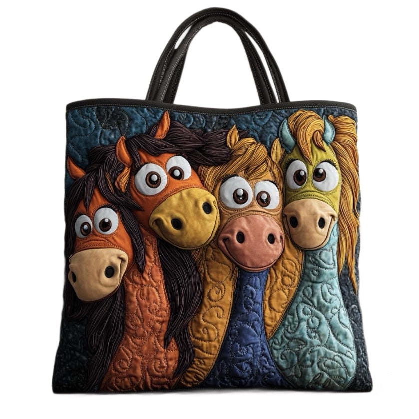 Handmade Embroidered Quilted Tote Bag with Jungle Animal and Book Patterns