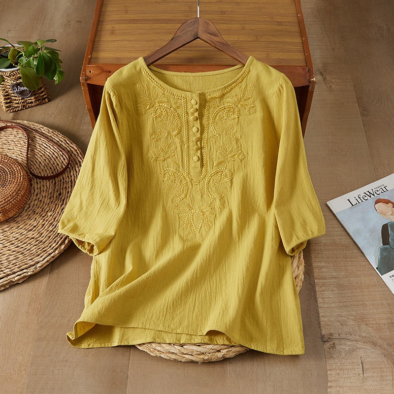 Embroidered Cotton Linen Womens Top