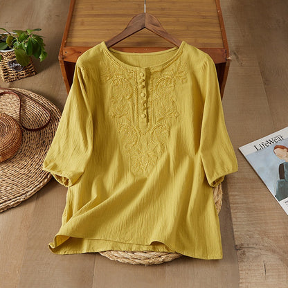 Embroidered Cotton Linen Womens Top