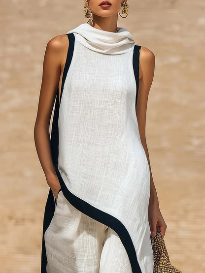 Elegant Hooded Sleeveless Dress Set