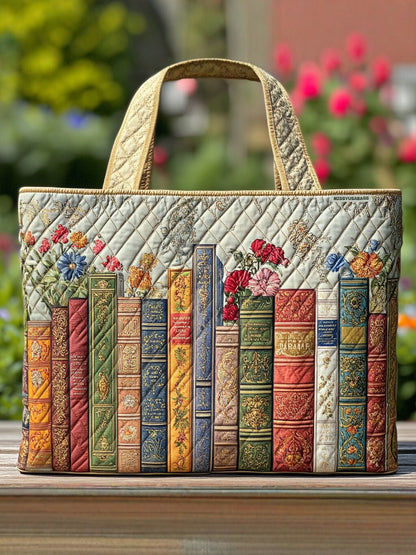 Handmade Embroidered Quilted Tote Bag with Jungle Animal and Book Patterns