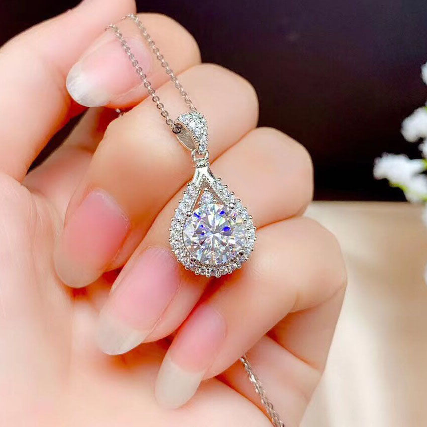 Platinum-coated teardrop-shaped morganite pendant necklace