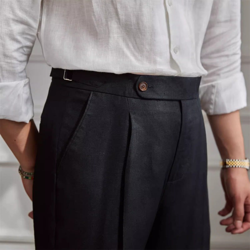 Linen straight-leg pants