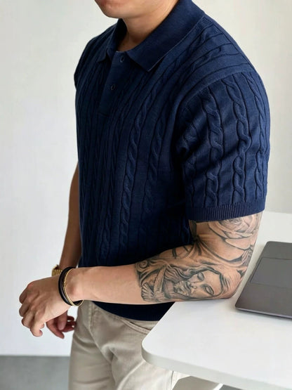 Mens Cable Knit Polo Shirt