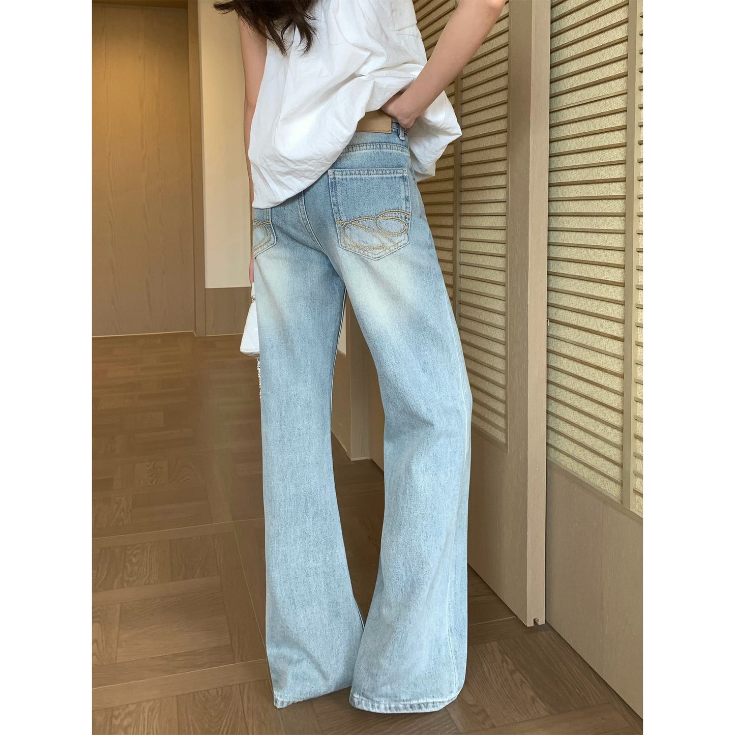 Washed Retro Wide-Leg Denim Pants for Women