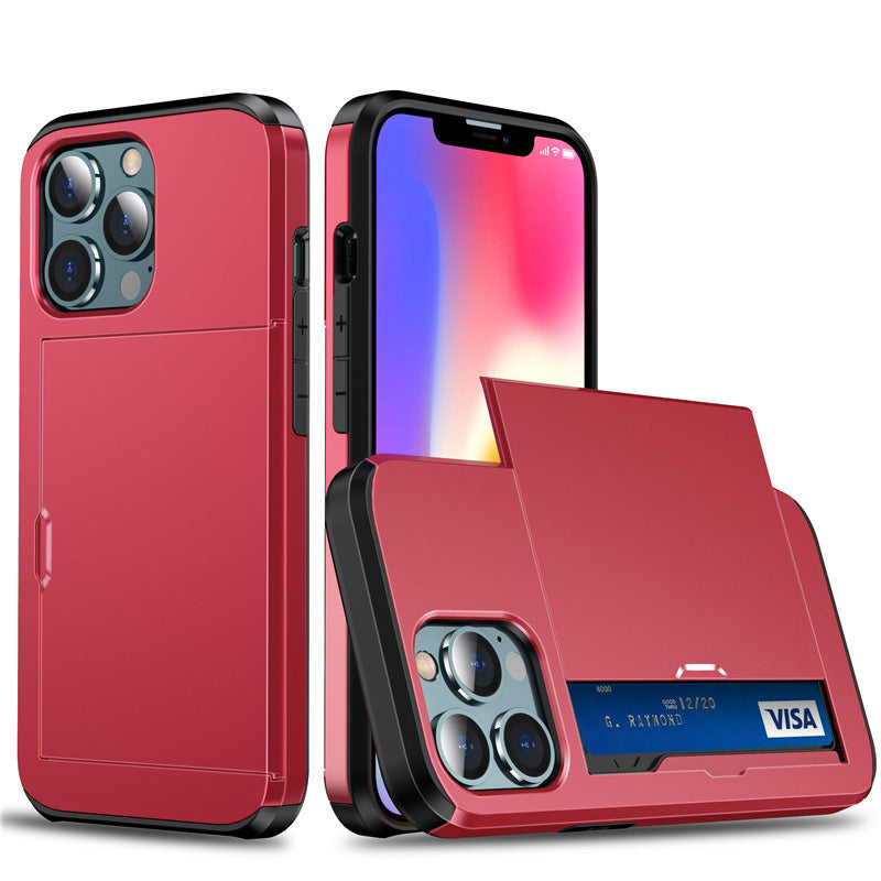 Hard PC Anti-Fall Slide Card Phone Case for iPhone 11-17 Pro Max