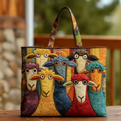 Handmade Embroidered Quilted Tote Bag with Jungle Animal and Book Patterns