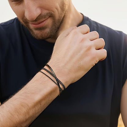 Layered Geometric Stainless Steel Bracelet Set