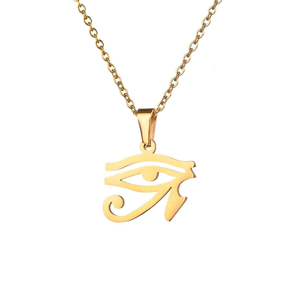 Women's stainless steel minimalist shiny Horus Eye pendant necklace