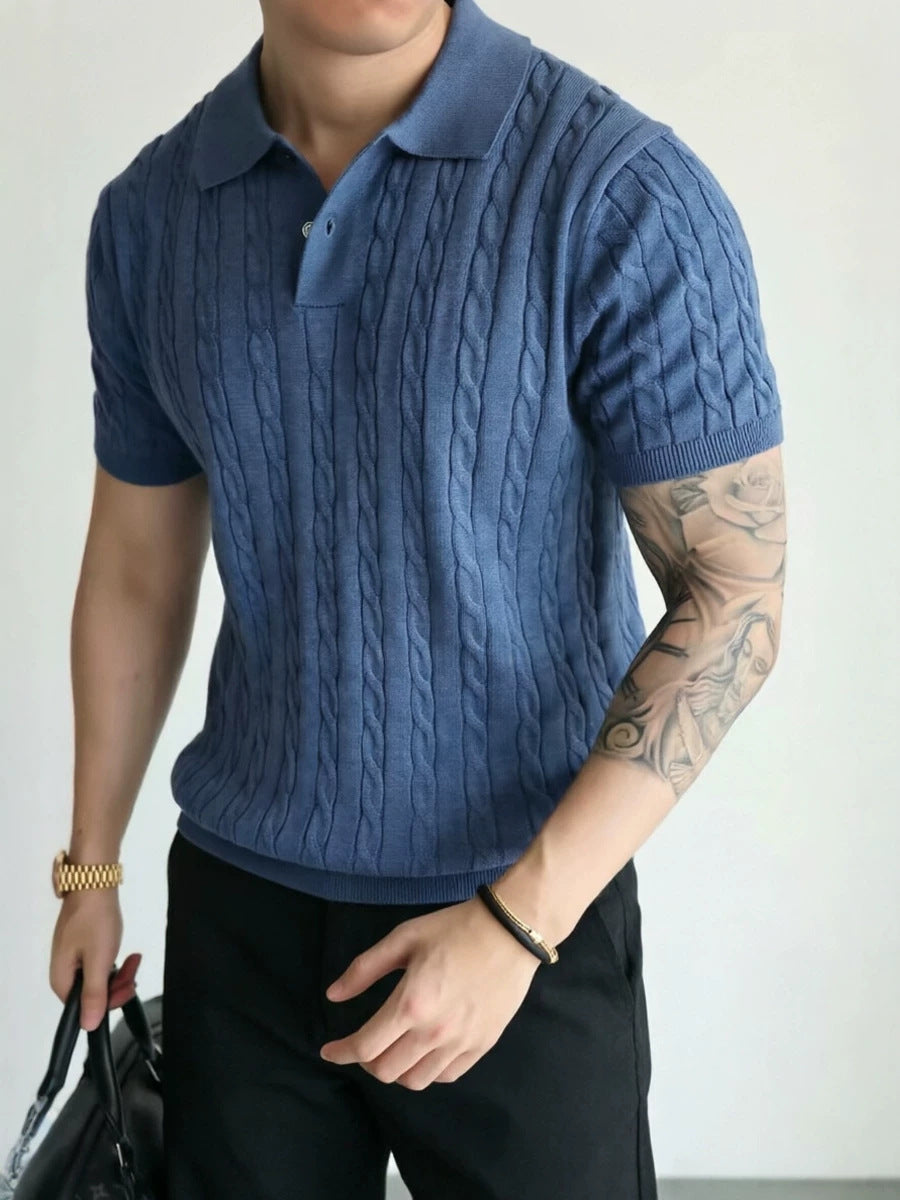 Mens Cable Knit Polo Shirt