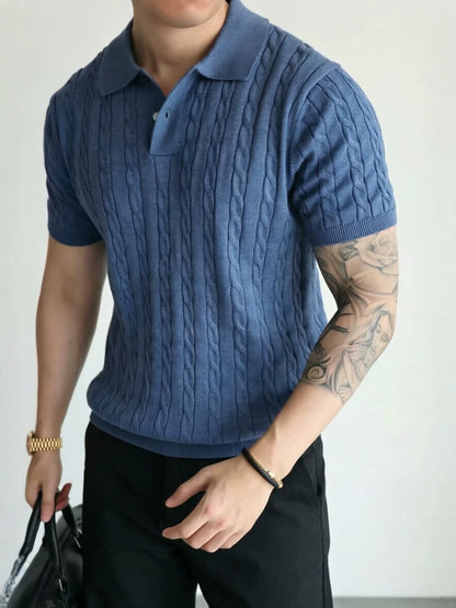 Mens Cable Knit Polo Shirt