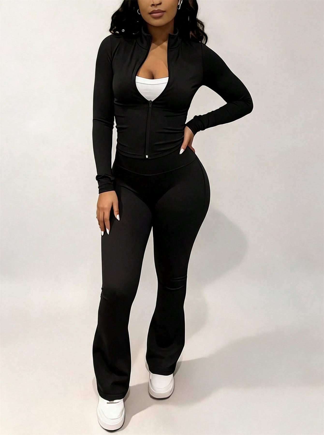 Women Casual Two Piece Set Zipper Jacket and Pants
