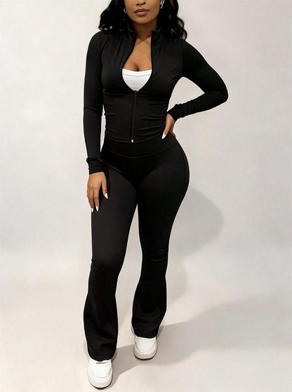 Women Casual Two Piece Set Zipper Jacket and Pants