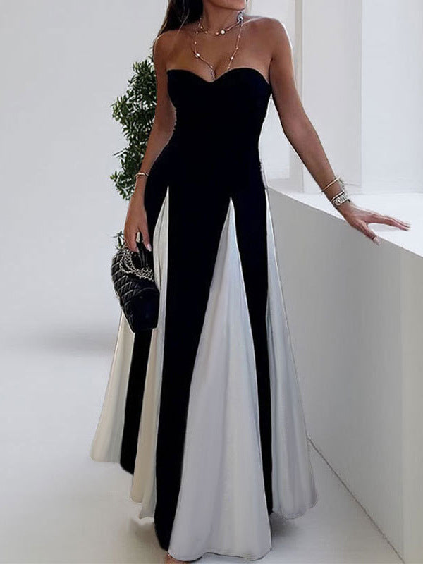 Women's Contrast Color Loose Swing Waist Dress