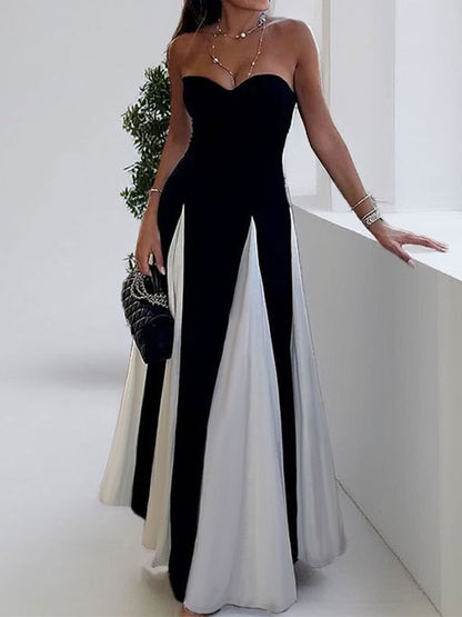 Women's Contrast Color Loose Swing Waist Dress