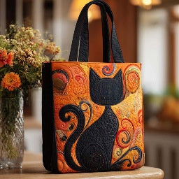 Handmade Embroidered Quilted Tote Bag with Jungle Animal and Book Patterns