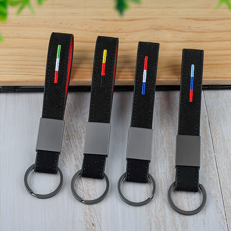 Embroidered Suede Keychain with Carabiner Clip