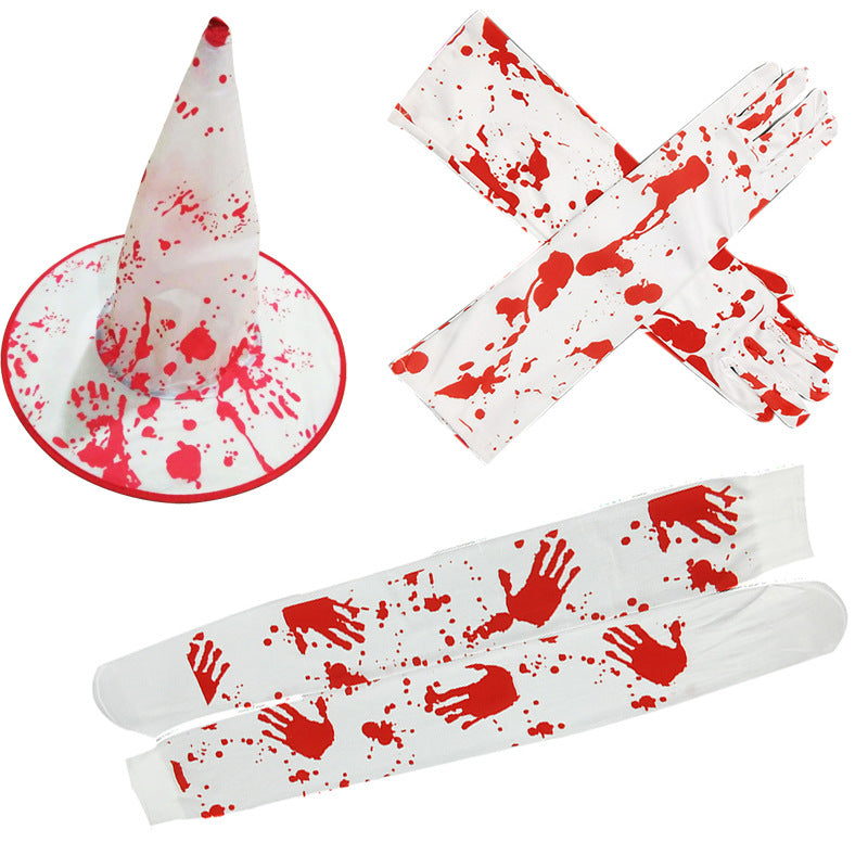 Halloween Skeleton Print Gloves and Socks Set