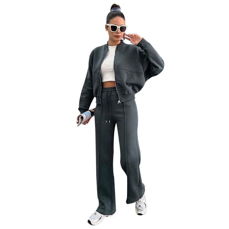 Womens Fleece Lined Zipper Cardigan and Pants Set