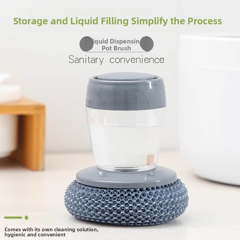 Automatic Liquid Dispensing Pot Cleaning Brush with Steel Wool