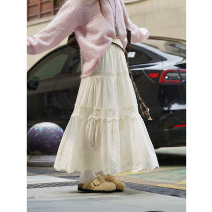 Woman Bohemian Lace Cut Out Wrap Long Skirt
