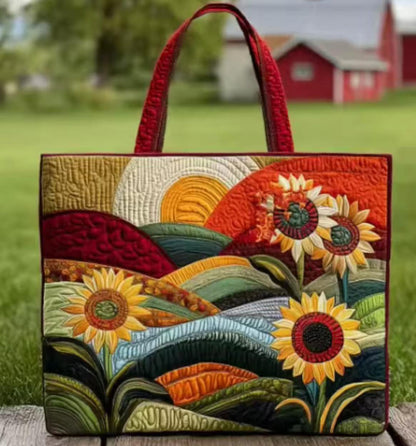 Handmade Embroidered Quilted Tote Bag with Jungle Animal and Book Patterns