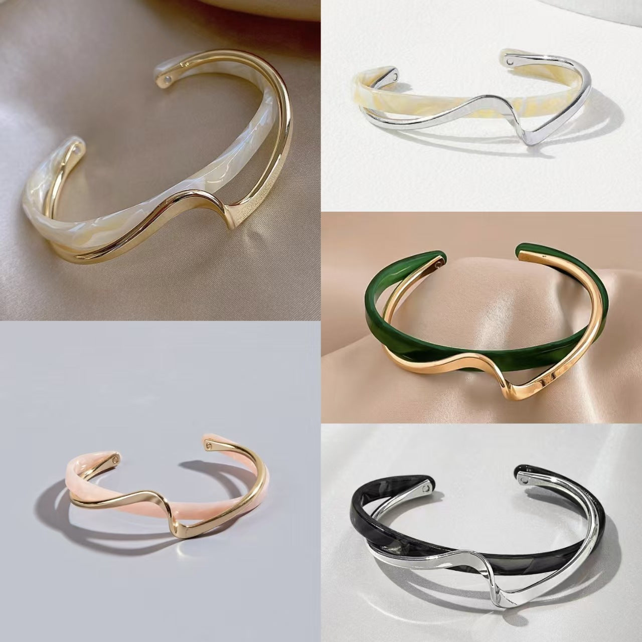 Eco-Friendly Imitation Mother-of-Pearl Open Alloy Bracelet