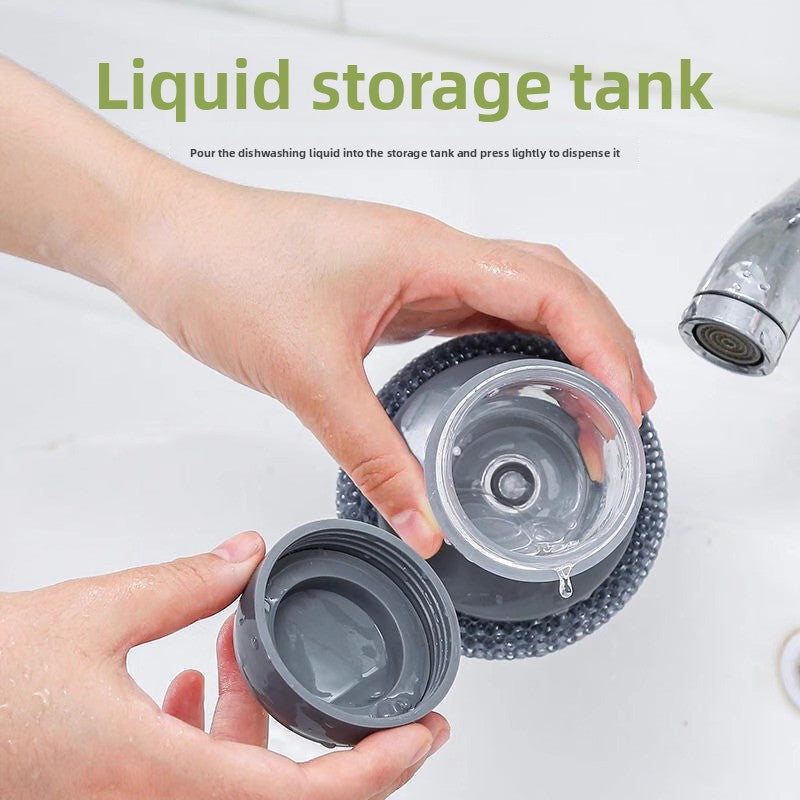Automatic Liquid Dispensing Pot Cleaning Brush with Steel Wool