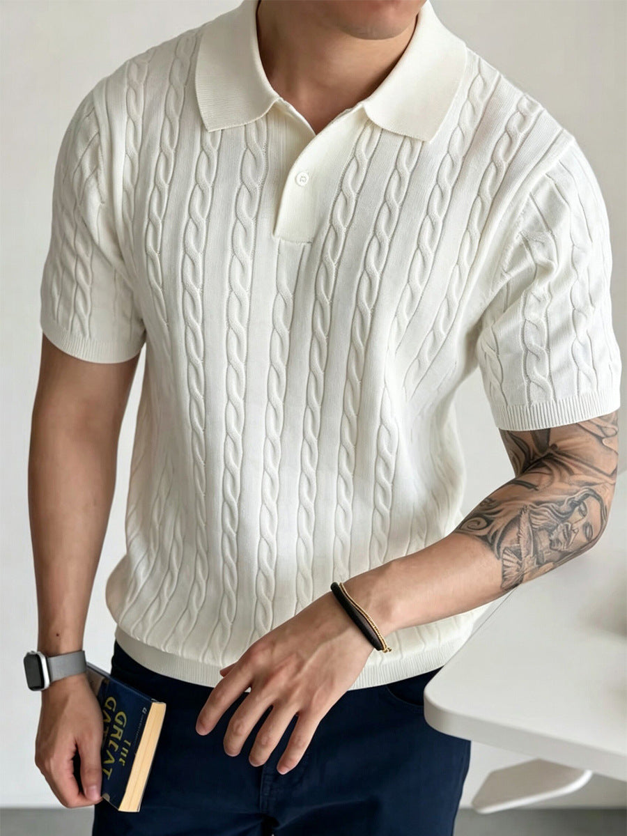 Mens Cable Knit Polo Shirt