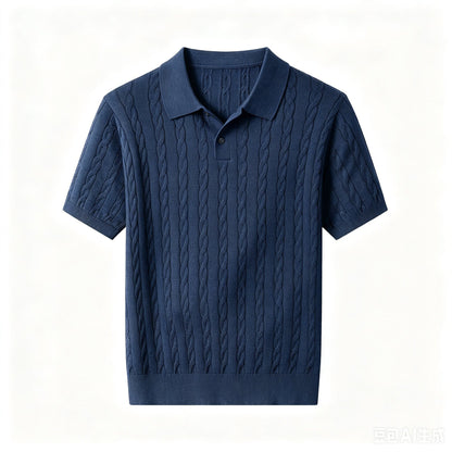 Mens Cable Knit Polo Shirt