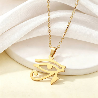 Women's stainless steel minimalist shiny Horus Eye pendant necklace