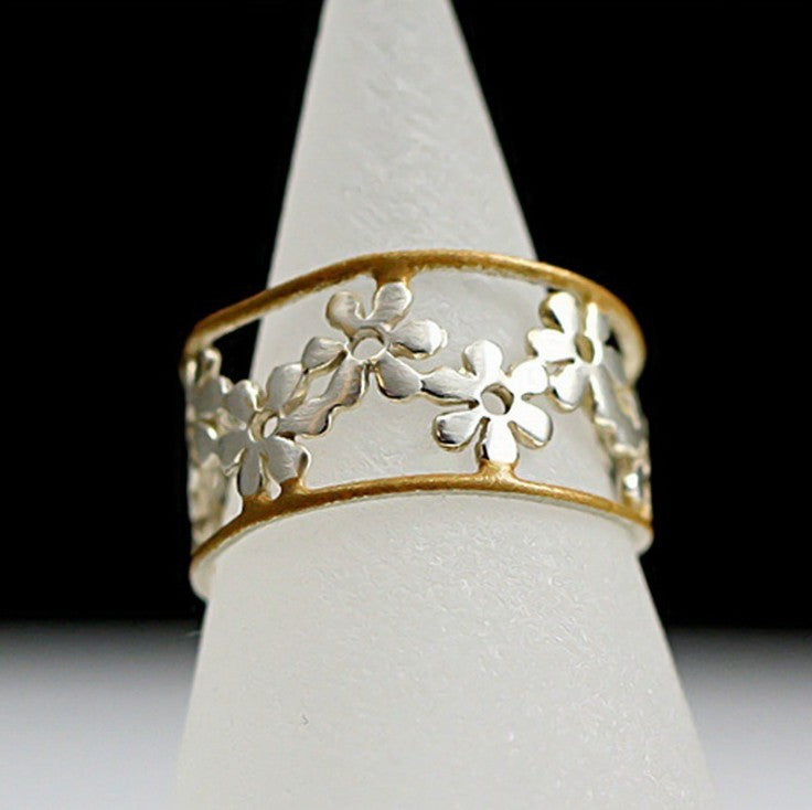 Floral Adjustable Two-Tone Alloy Ring