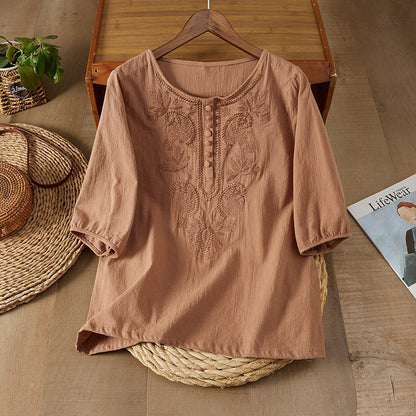 Embroidered Cotton Linen Womens Top