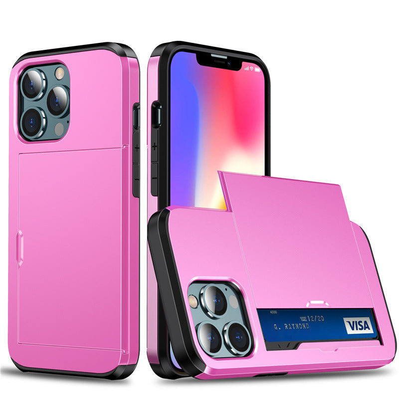 Hard PC Anti-Fall Slide Card Phone Case for iPhone 11-17 Pro Max