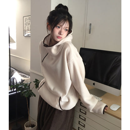 Women's Fleece Hooded Zip Up Jacket Double Pocket Casual Winter Coat