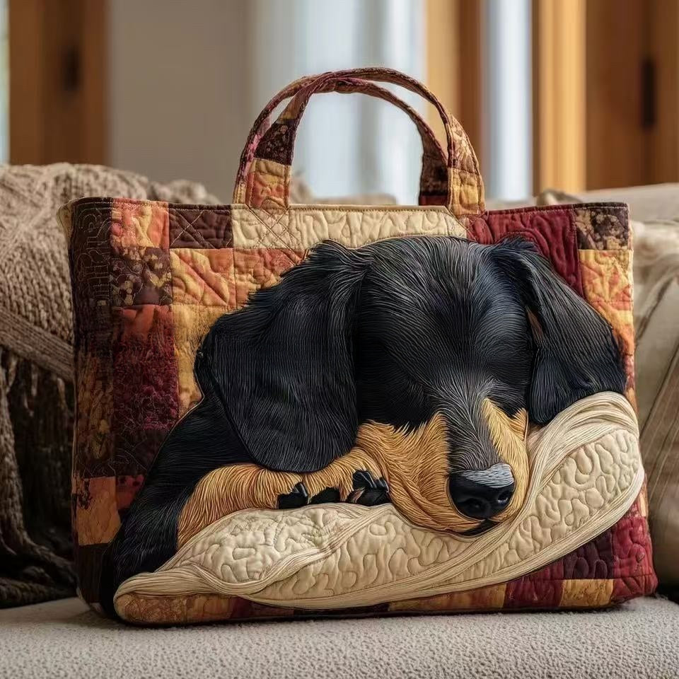 Handmade Embroidered Quilted Tote Bag with Jungle Animal and Book Patterns