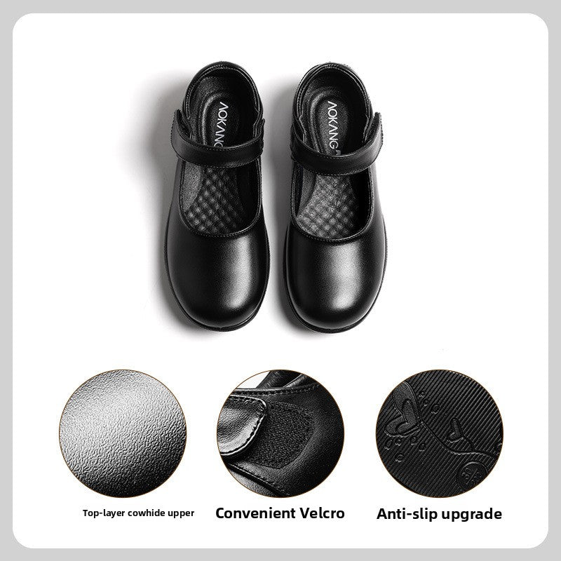 Children's Leather Shoes British Style School Performance Velcro Shoes