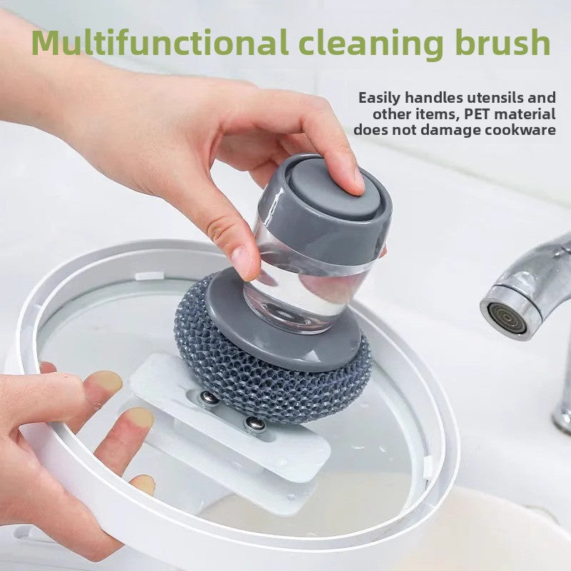 Automatic Liquid Dispensing Pot Cleaning Brush with Steel Wool