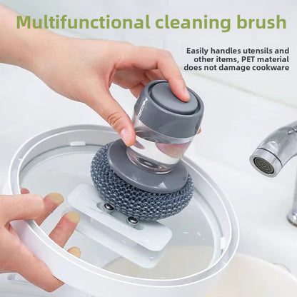 Automatic Liquid Dispensing Pot Cleaning Brush with Steel Wool