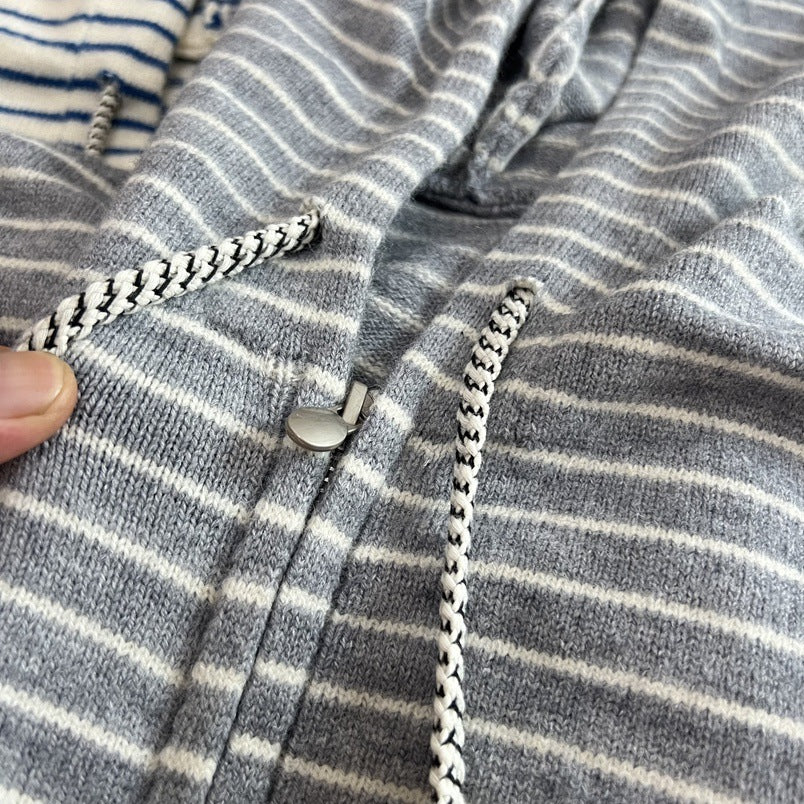 Women Casual Hooded Zip Up Striped Sweater