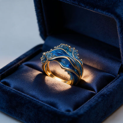 Blue and gold sea wave open ring